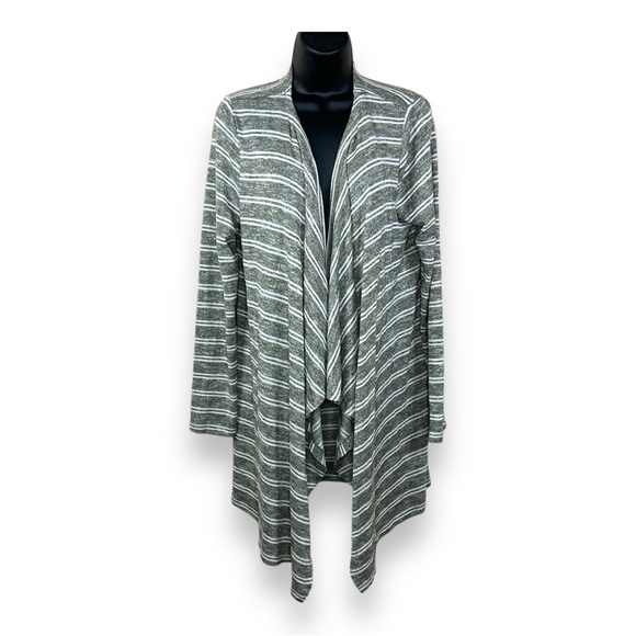 XL Pink Rose Green White Striped Open Cardigan Long Sleeve  Knit - Picture 1 of 9
